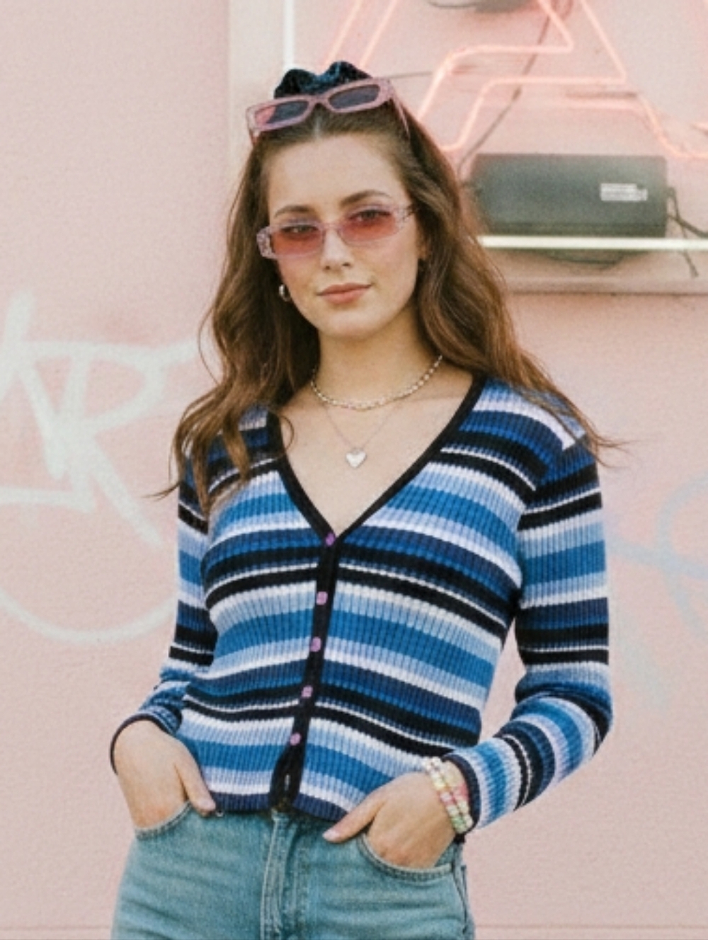 Le Chateau M Vintage Y2K Eclectic Coquette Striped Ribbed Knit Cardigan